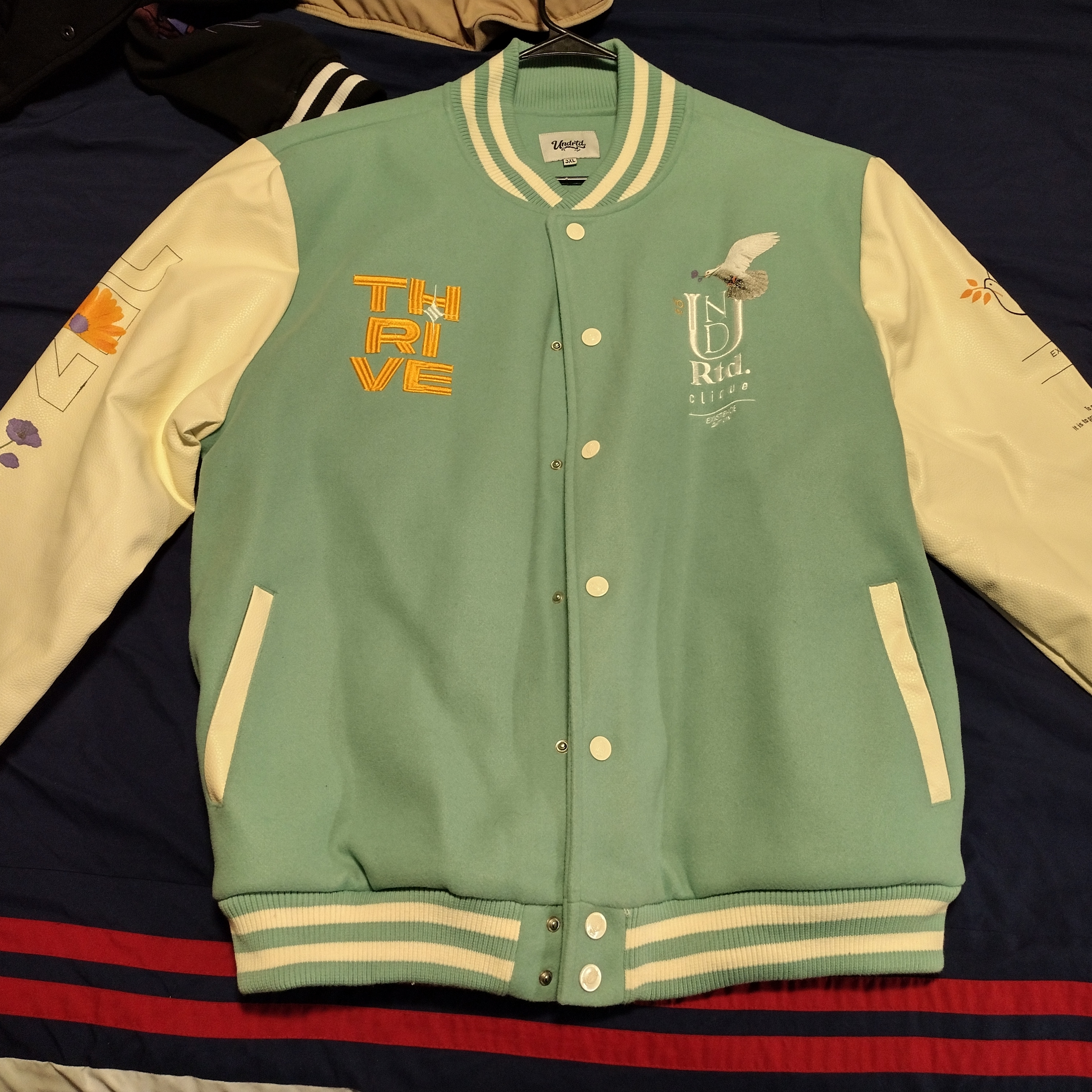 Mint Green And Cream Varsity Jacket
